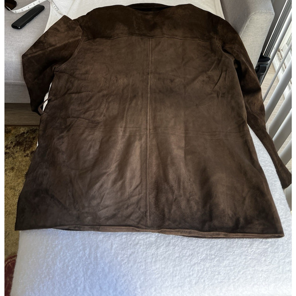 VTG Suede Leather Jacket Chocolate Brown Boho Chic timeless Classic belt Size XL - Picture 4 of 10